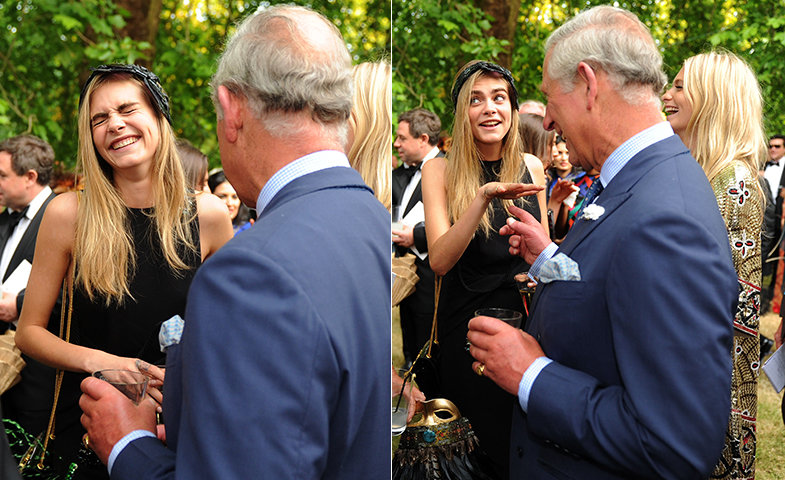 Cara bromeando con el Príncipe Carlos. © Getty Images