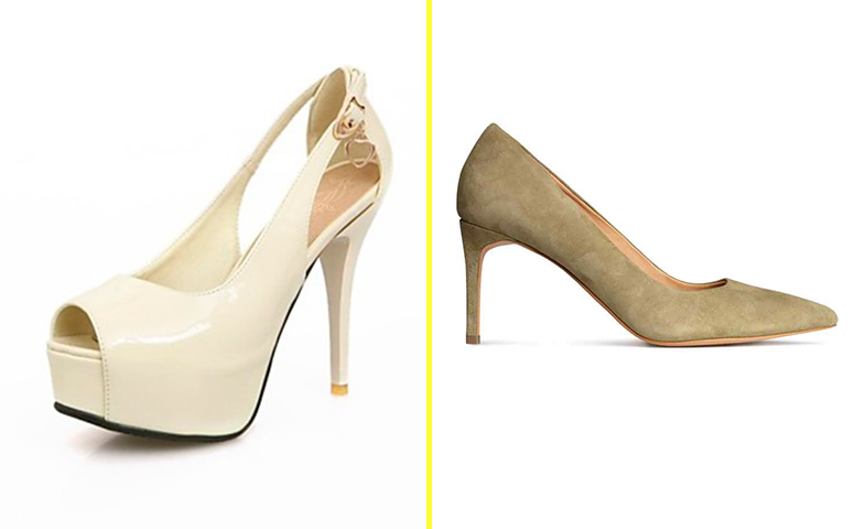 A la izquierda, un claro NO; a la derecha, zapato de salón en ante de H&M (49,99€). 