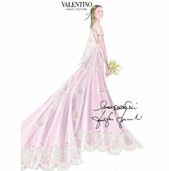 El boceto del vestido, compartido también por la casa italiana en sus redes sociales. © Valentino