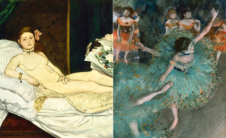 Olympia, de Manet (1863); Bailarina Basculando, de Edgar Degas (1877,1879).