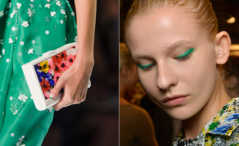 En Monique Lhullier, combinan el eyeliner en verde con una manicura francesa del mismo tono. © Lazzari Studio