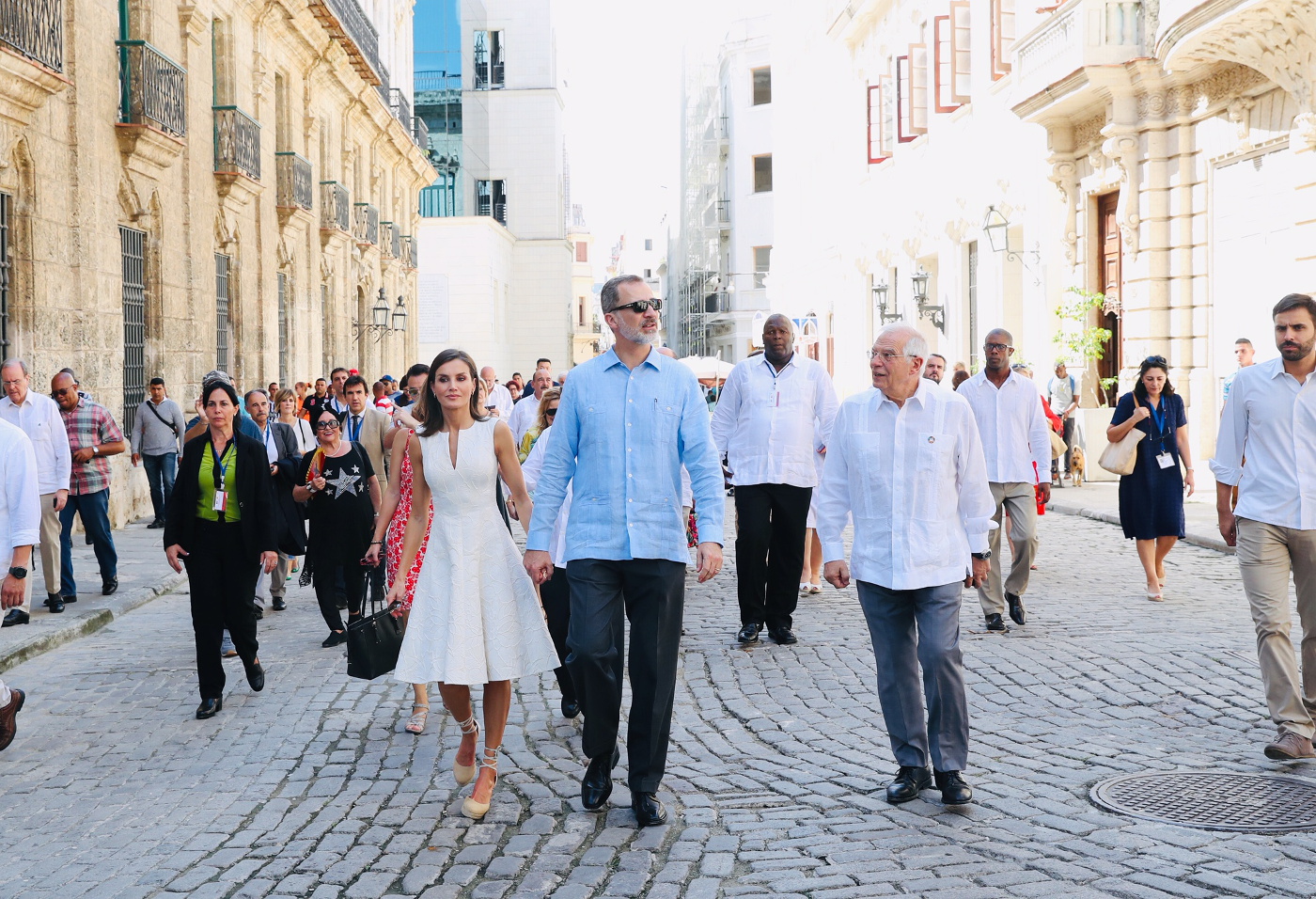 La reina Letizia con vestido de Carolina Herrera y alpargatas por La Vieja Habana