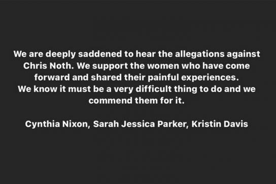 Sarah Jessica Parker, Kristin Davis y Cynthia Nixon reaccionan ante las acusaciones contra de Chris Noth
