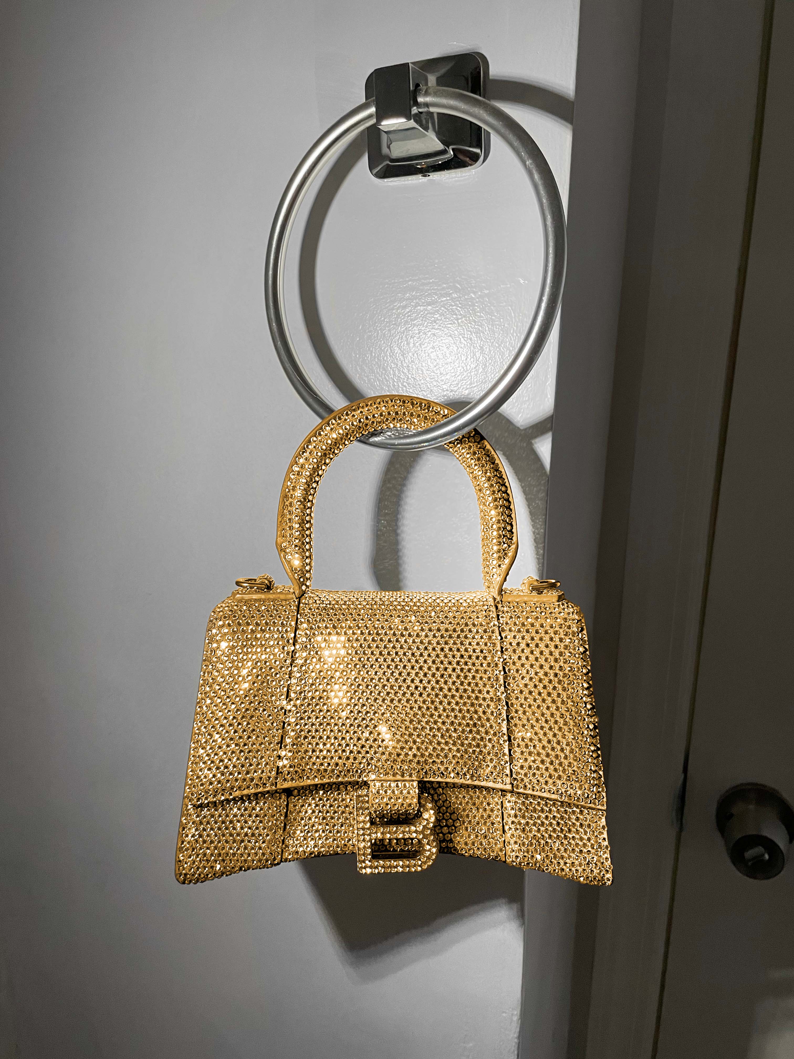 Balenciaga Crystal Rhinestone Embellished XS Hourglass Bag (Gold)