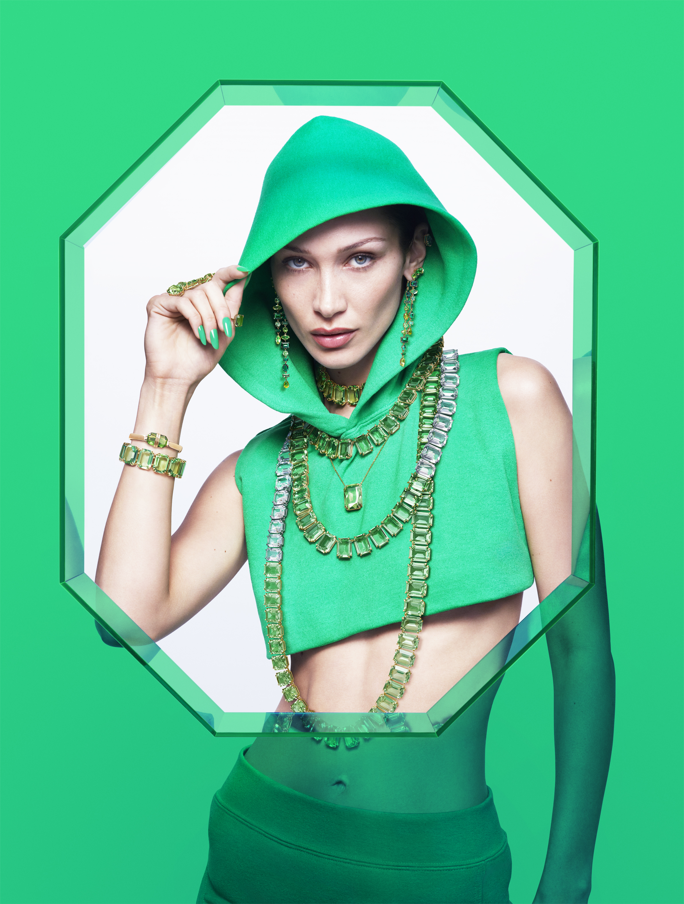 Bella Hadid Swarovski green