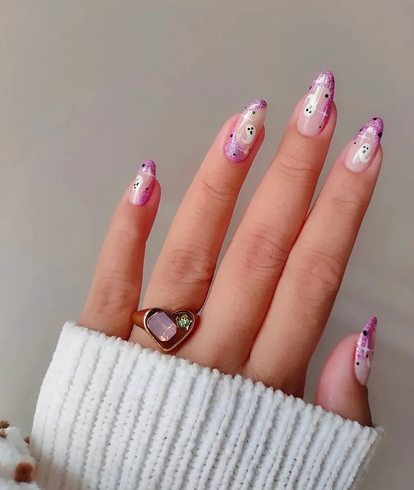 halloween nails pink ghosts