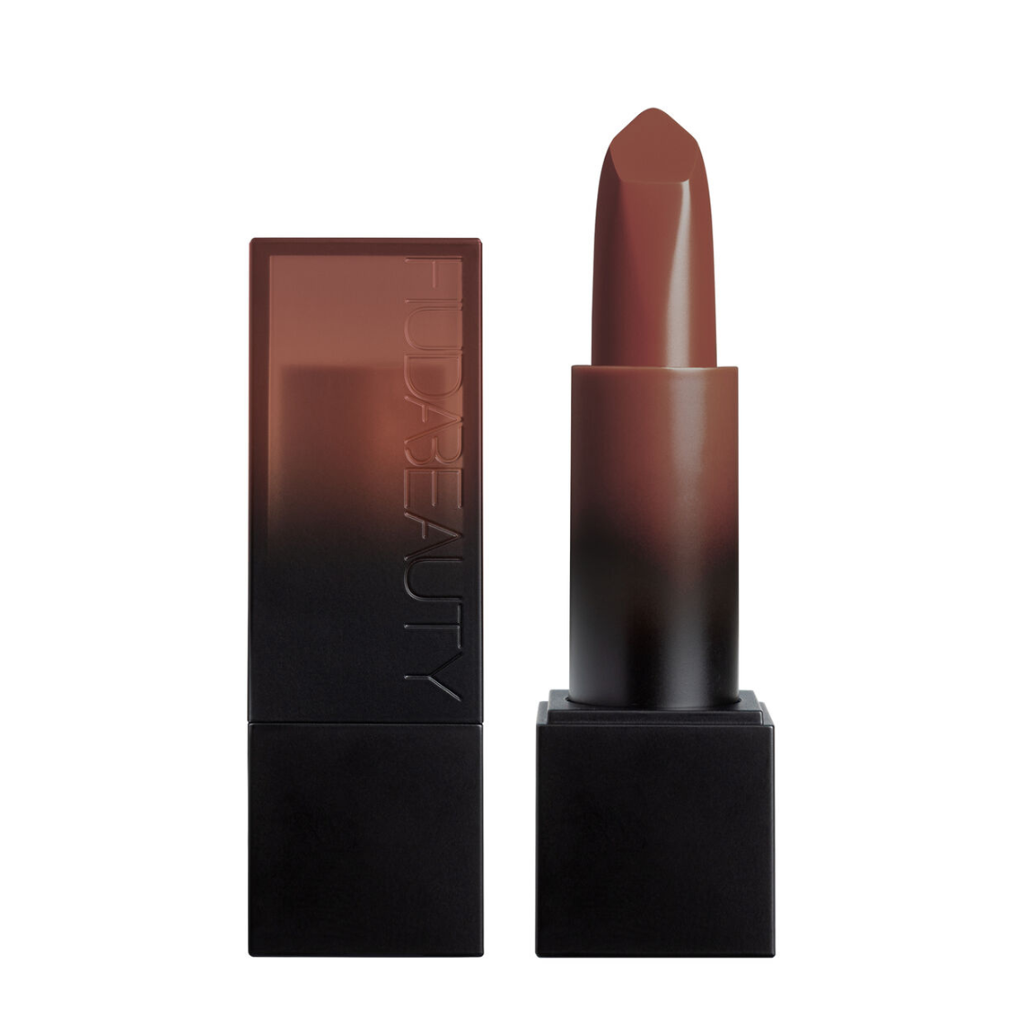 Lipstick in a brown shade on white background. The lipstick can be used to create a soft goth look.