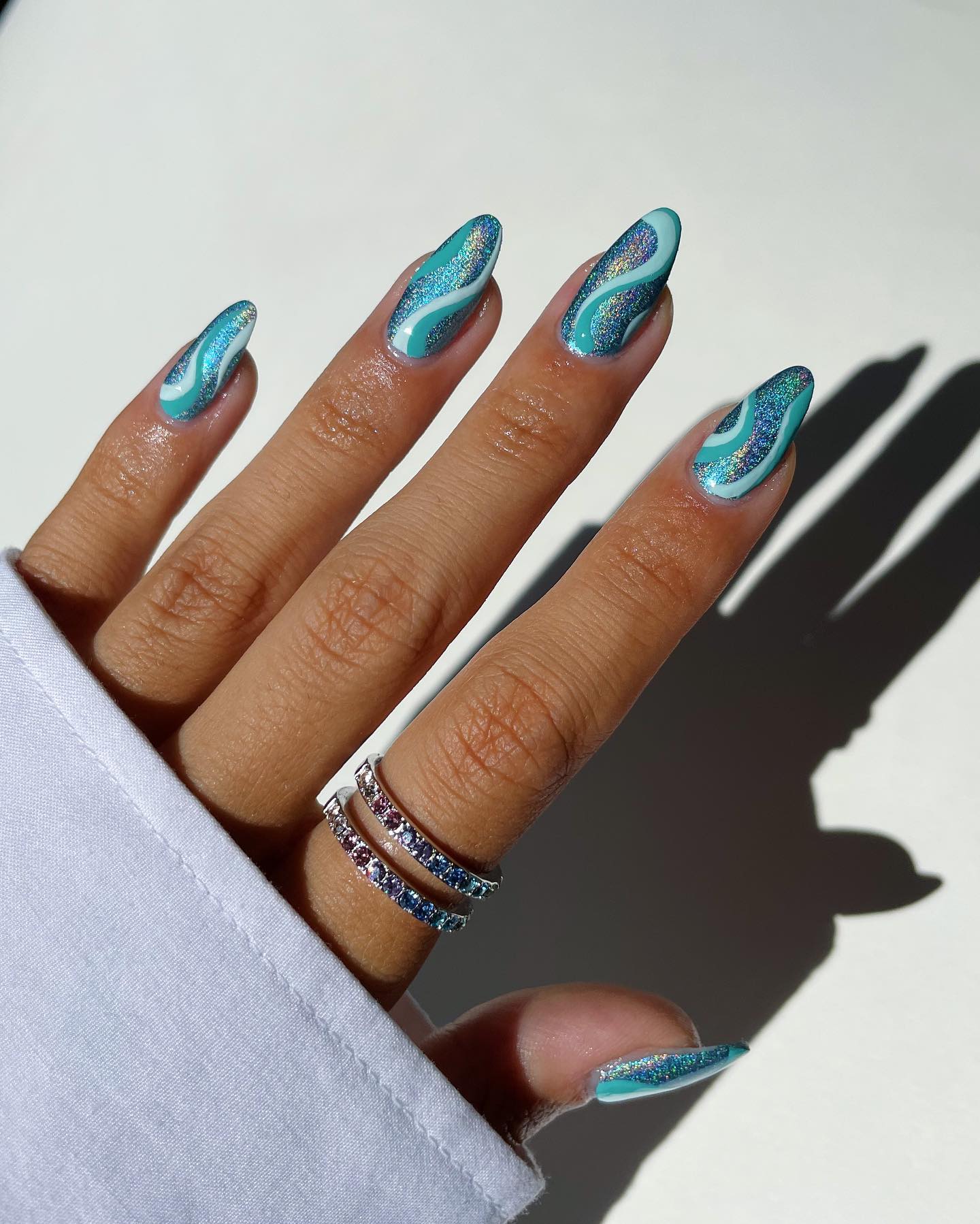 mermaid nails blue waves