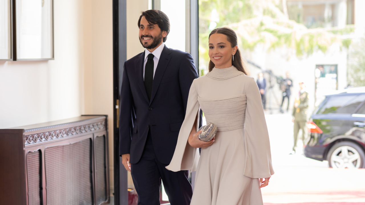 HRH Princess Iman bint Abdullah II and Jameel Alexander Thermiotis attending HRH the Crown Prince Hussein of Jordan and Rajwa Alseif's wedding
