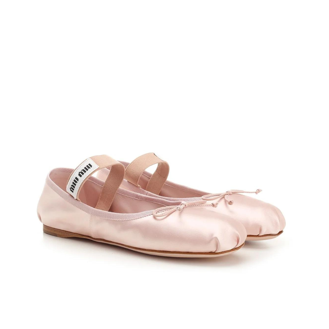 Miu Miu Bow-Detailed Slip-On Satin Ballerina Shoes ballet flats