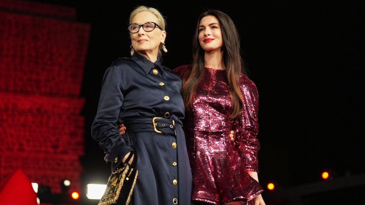 MEXICO CITY, MEXICO - MARCH 30: Anne Hathaway and Meryl Streep during the red carpet for the movie 'The Devil Wears Prada 2 at Anahuacalli Museum on March 30, 2026 in Mexico City, Mexico. (Photo by Cristopher Rogel Blanquet/Getty Images for Disney)