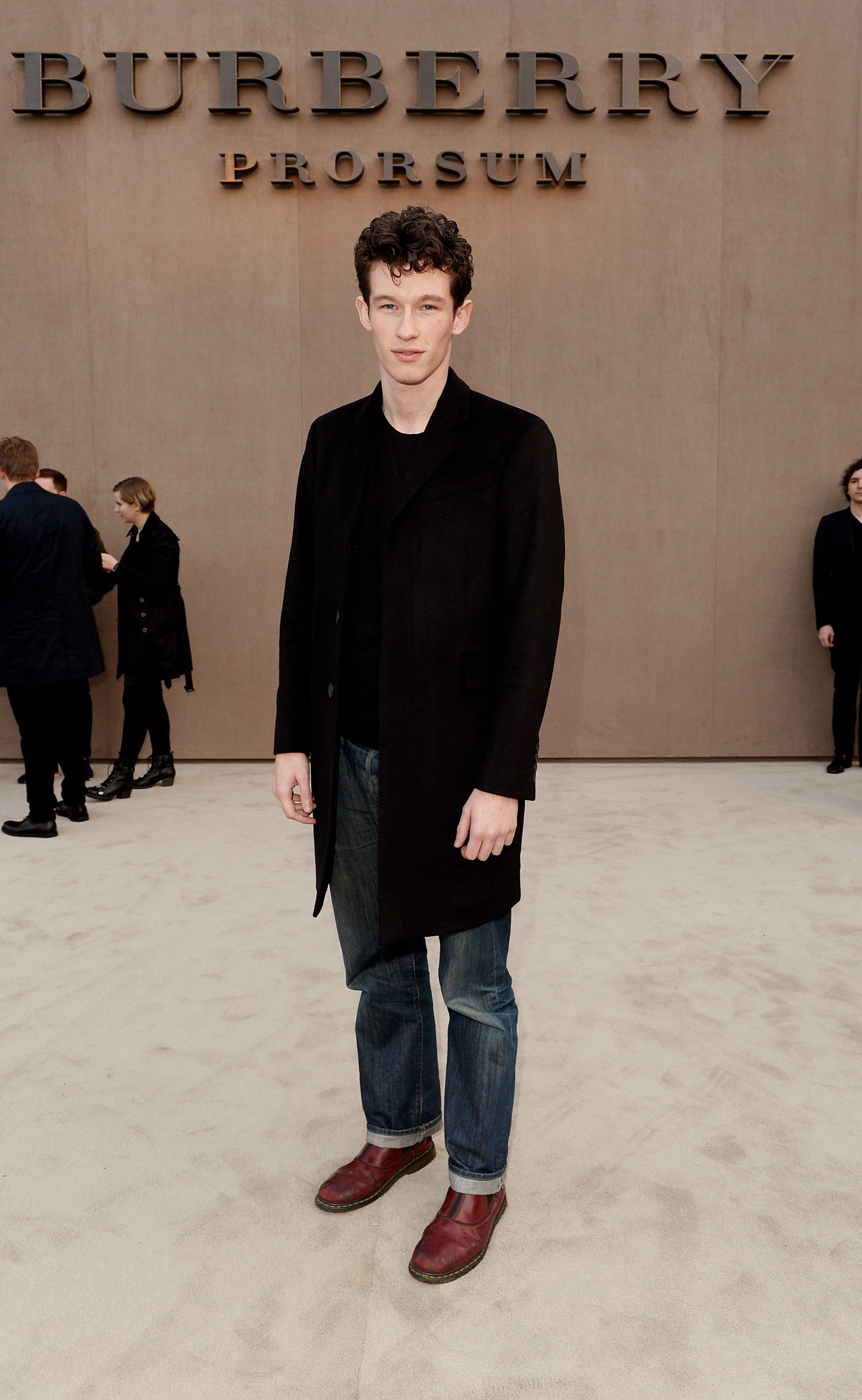 LONDON, ENGLAND - JANUARY 08: Callum Turner arrives at the Burberry AW14 Menswear Show at Kensington Gardens on January 8, 2014 in London, England. (Photo by David M. Benett/Getty Images for Burberry) *** Local Caption *** Callum Turner