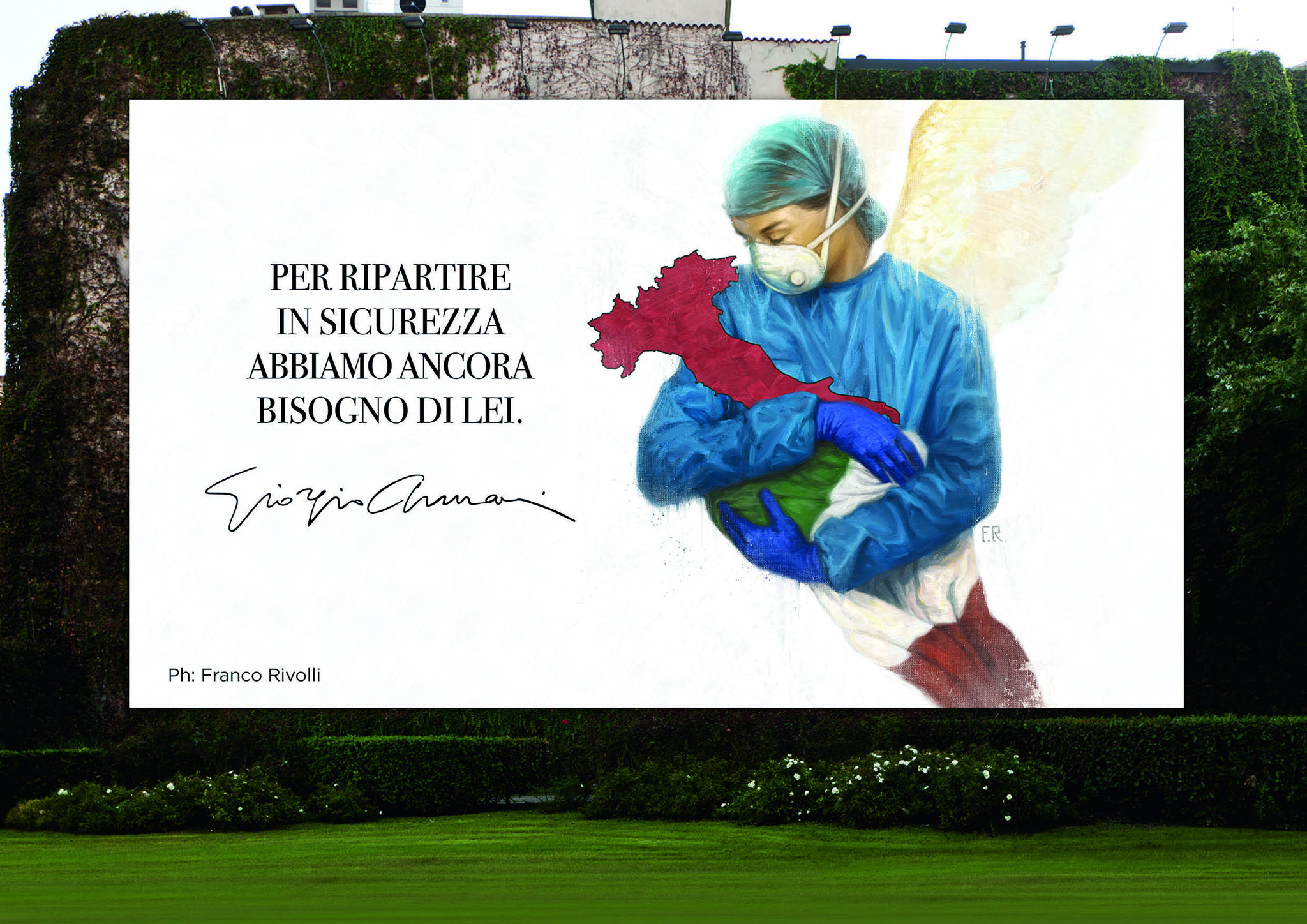 Giorgio Armani inunda Milán con mensajes de ánimo