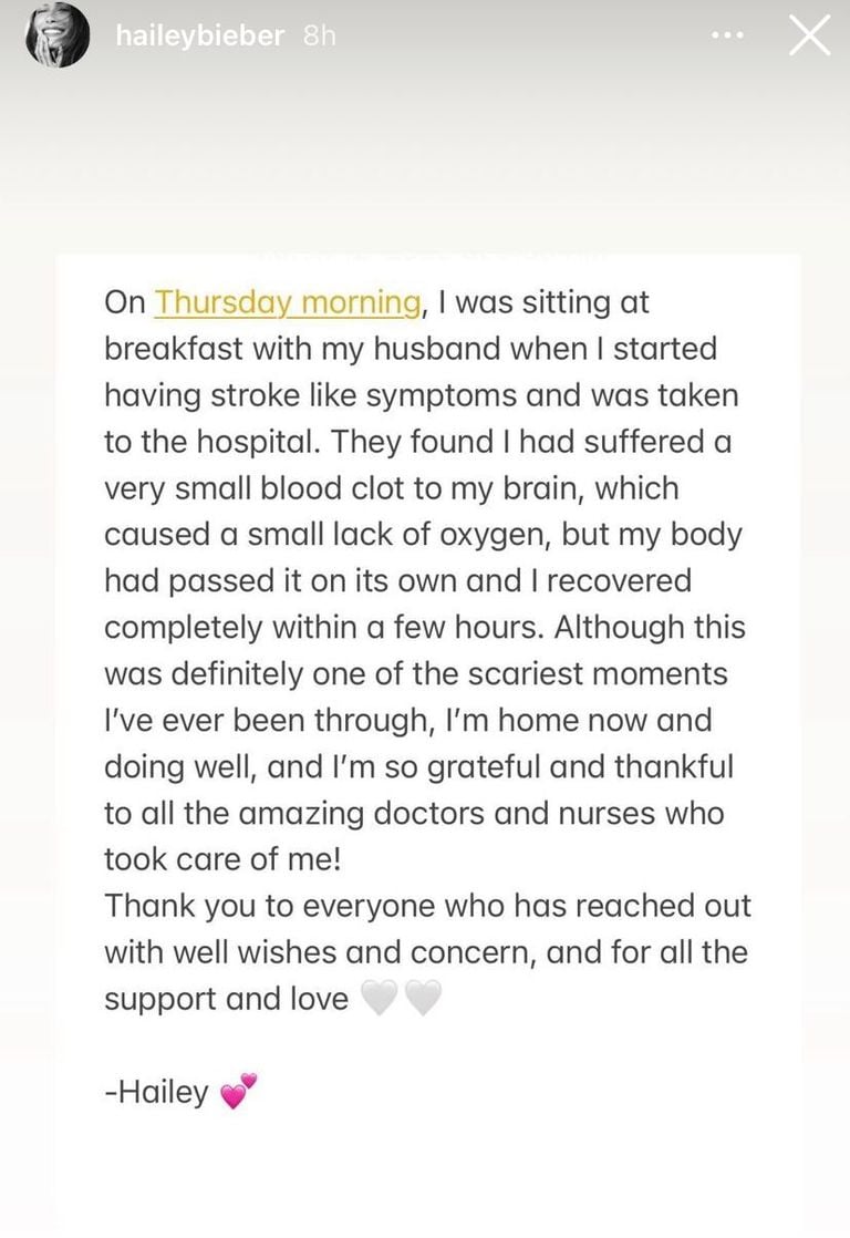 Hailey Bieber hospitalizada