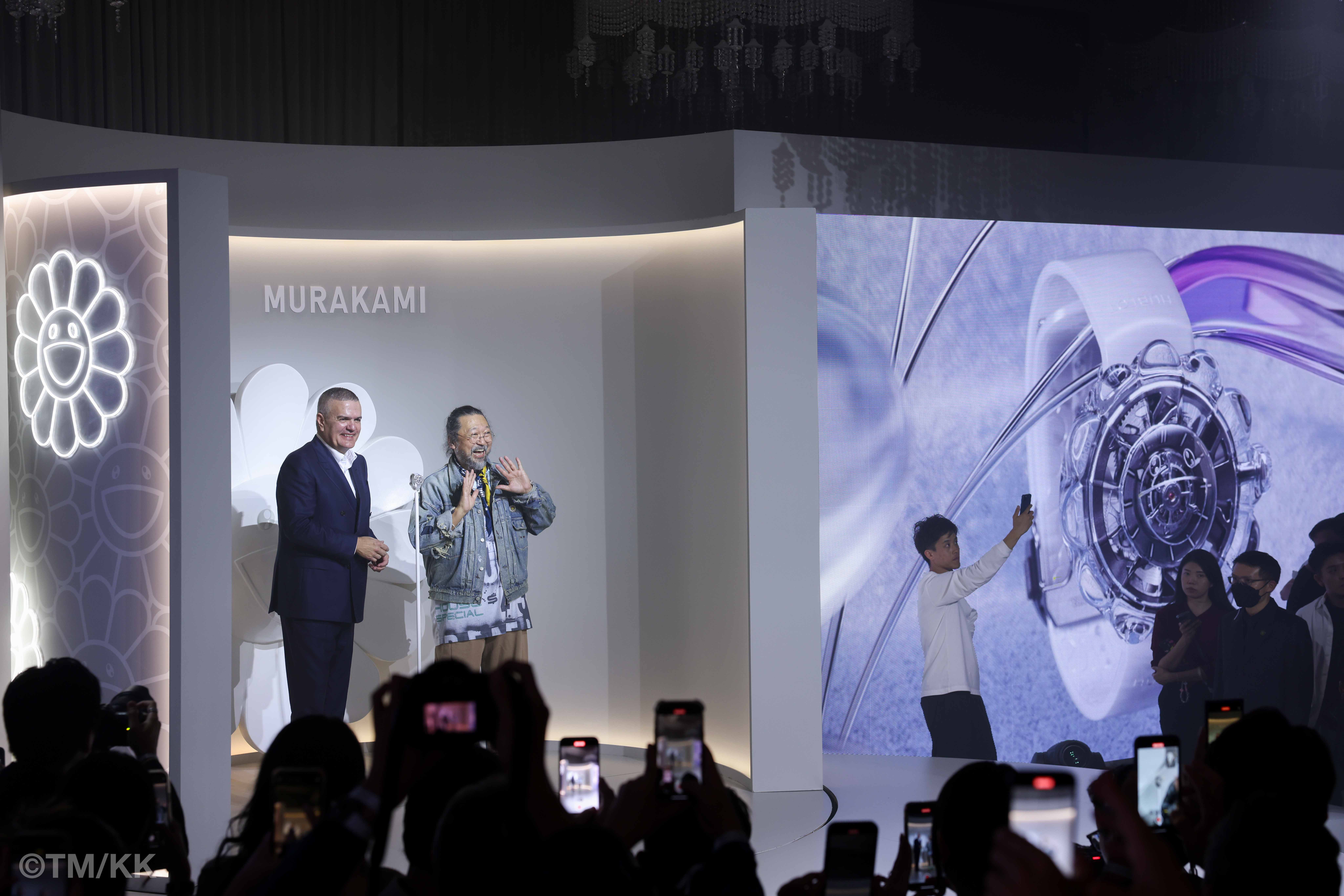 Hublot CEO and Takashi Murakami for the launch of the MP-15 Takashi Murakami Tourbillon Sapphire in Singapore