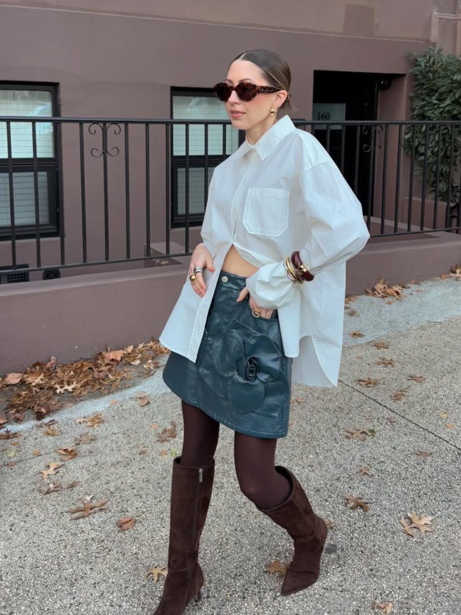 La falda de cuero midi que será un must en esta temporada