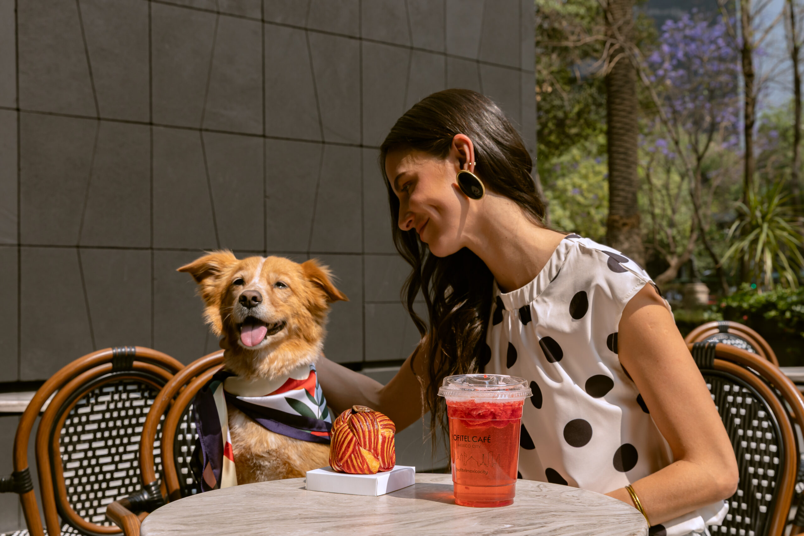 mujer y perro en terraza cafe de Sofitel Mexico City Reforma