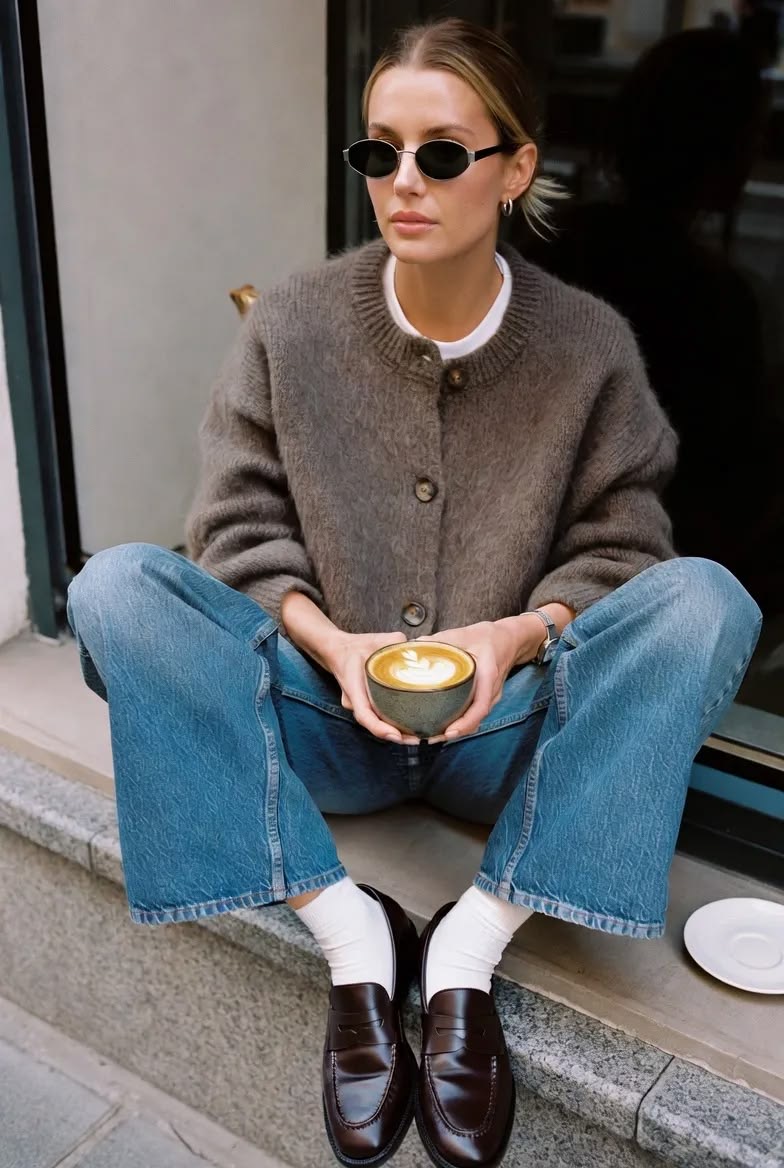 Mocasines con calcetín y jeans