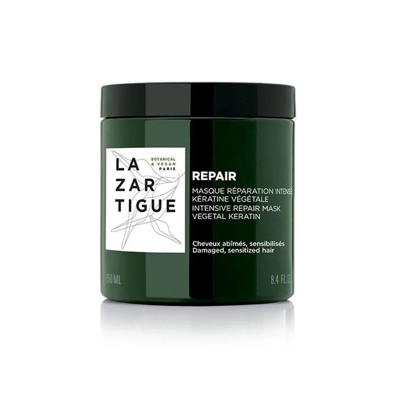 Tarro verde oscuro de la mascarilla "Repair Intensive Repair Mask" con keratina vegetal de Lazartigue