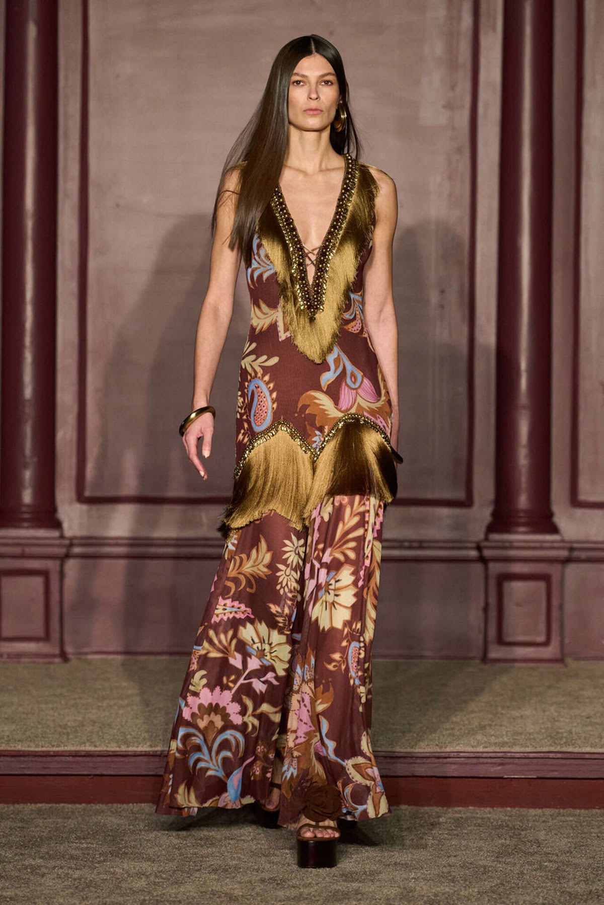 Vestido de Seda estampado con flecos