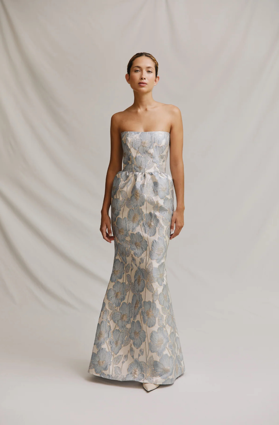 Tapestry print strapless dress