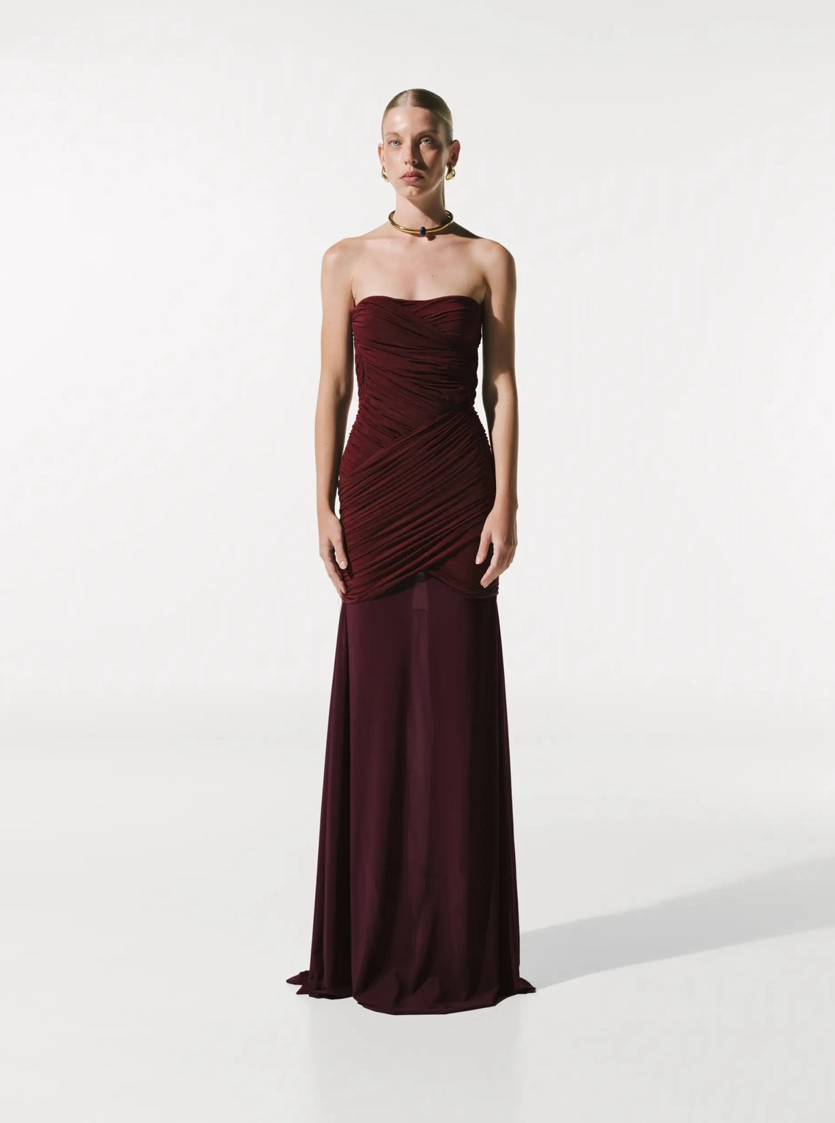 Wine strapless dress
