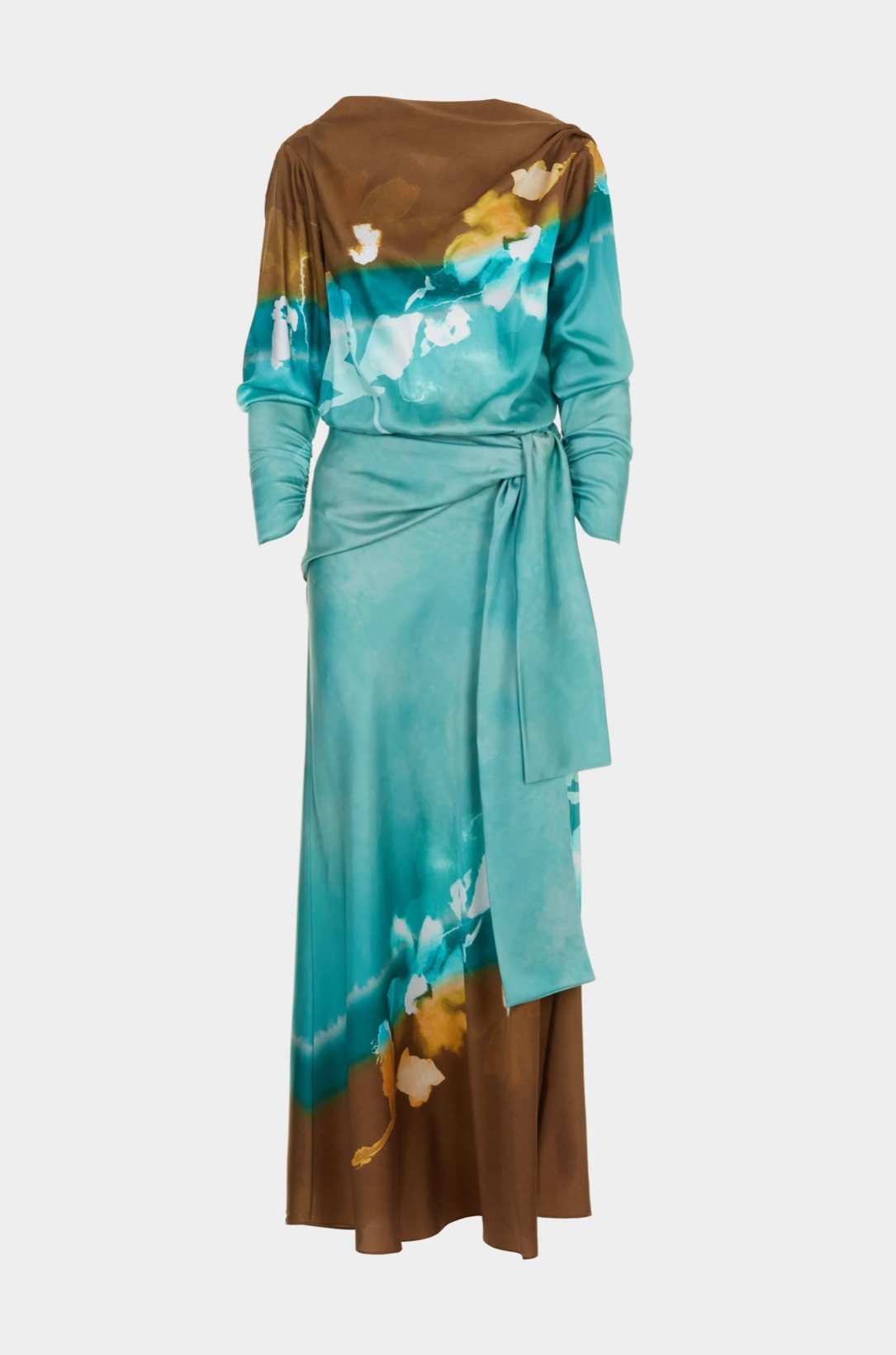 Vestido azul de manga larga café y blanco purificaron García