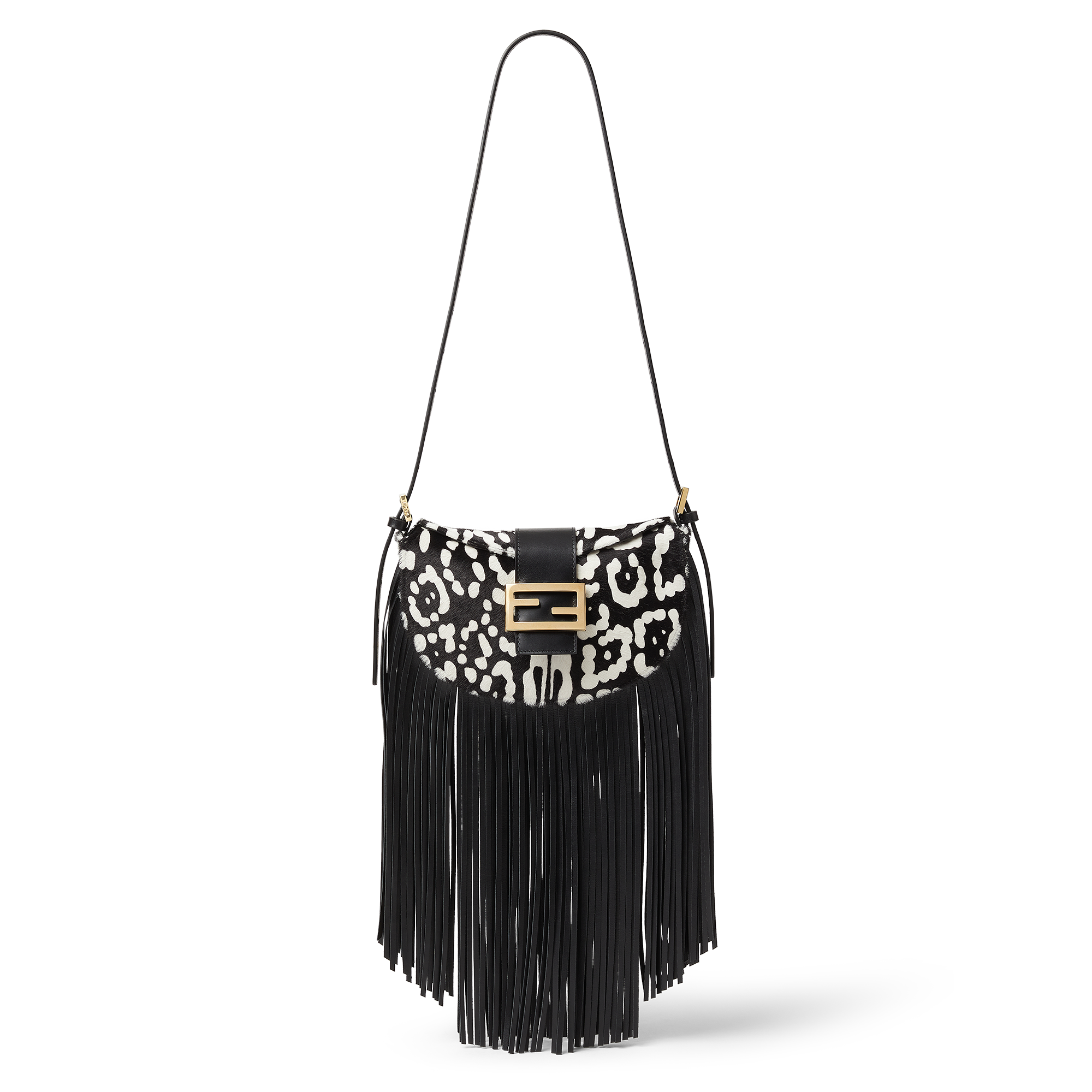 Bolso negro con blanco con flecos FENDI