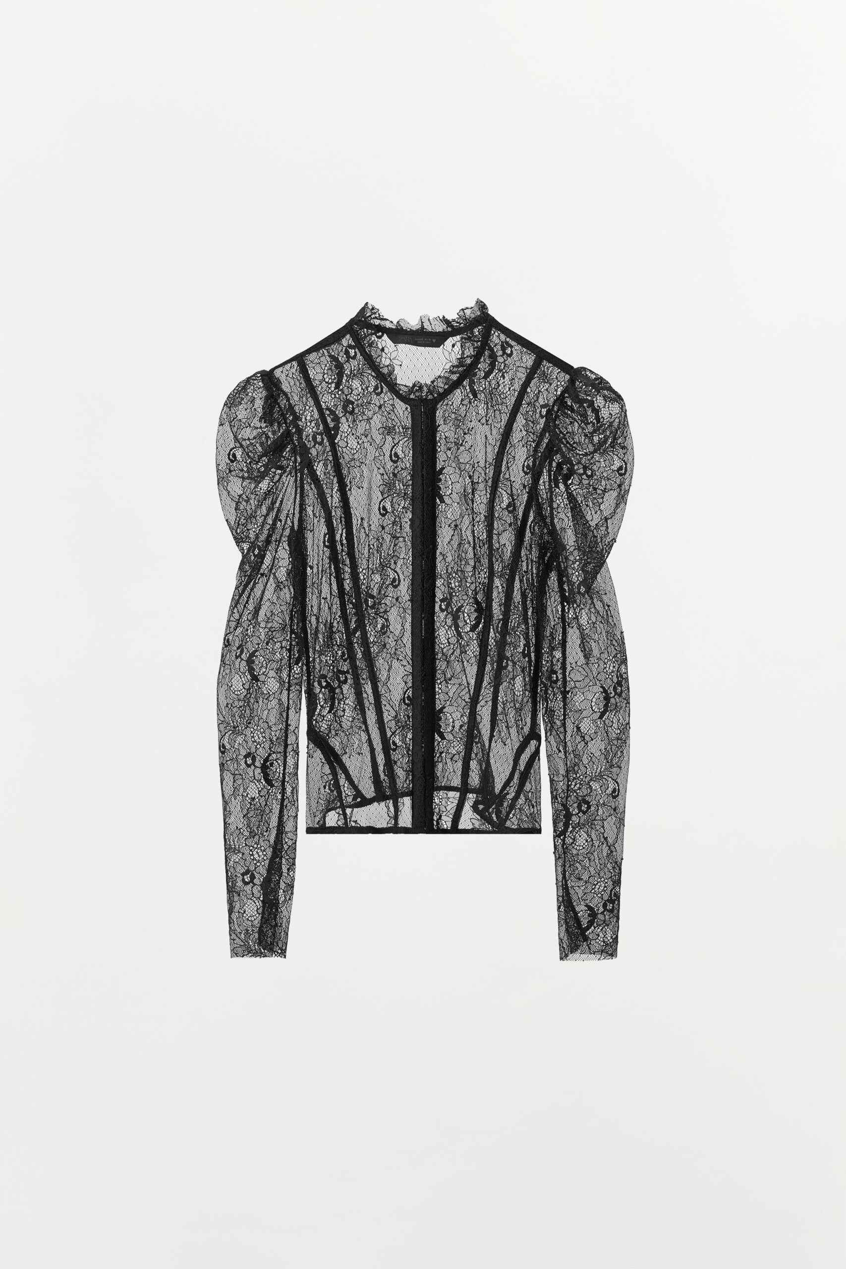 Blusa negra de manga larga de encaje