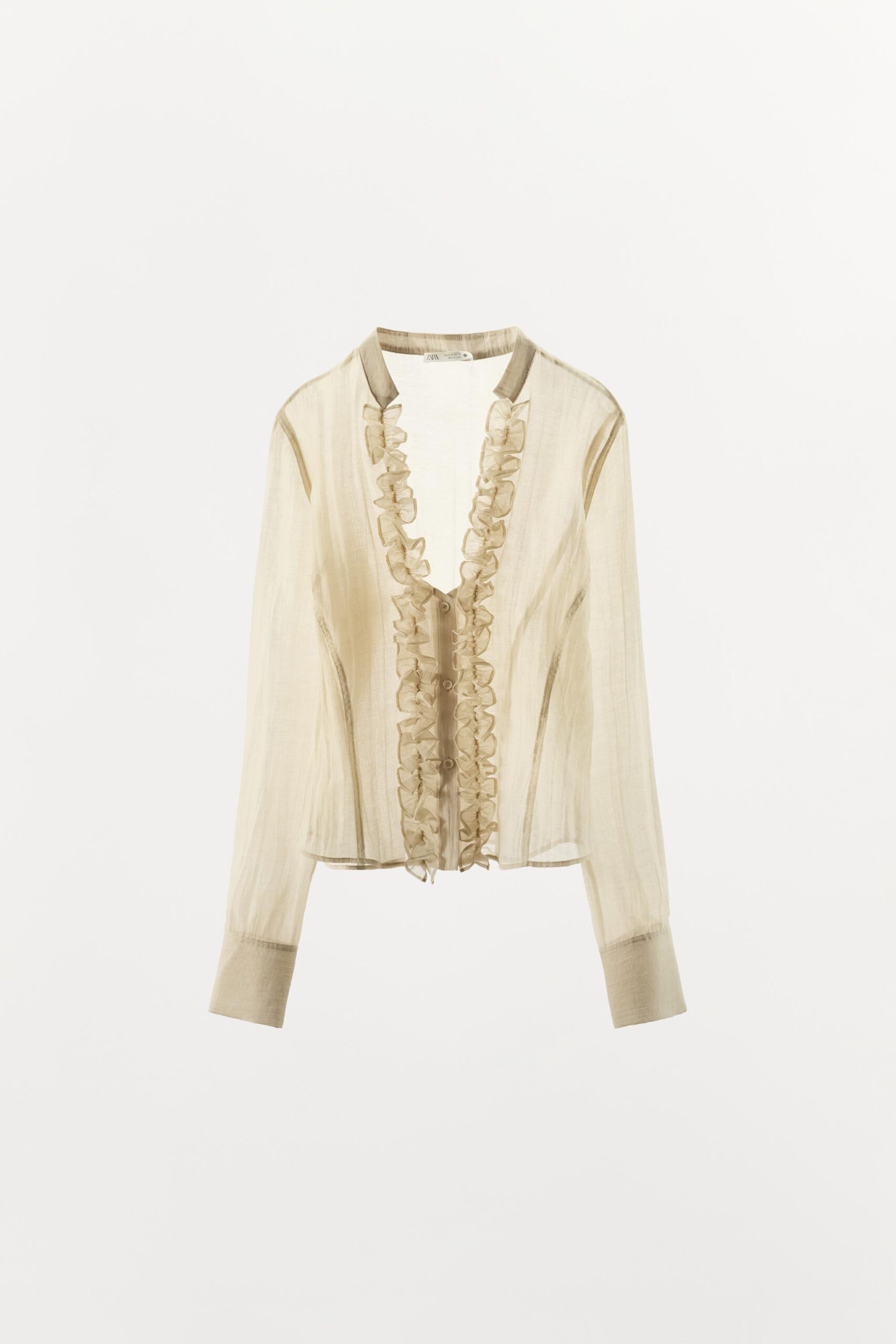 Camisa semi transparente beige señorones con Olanes