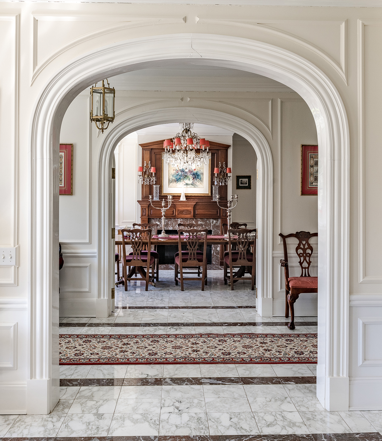 East Hampton Village "White House" arched doorways and formal dining room.