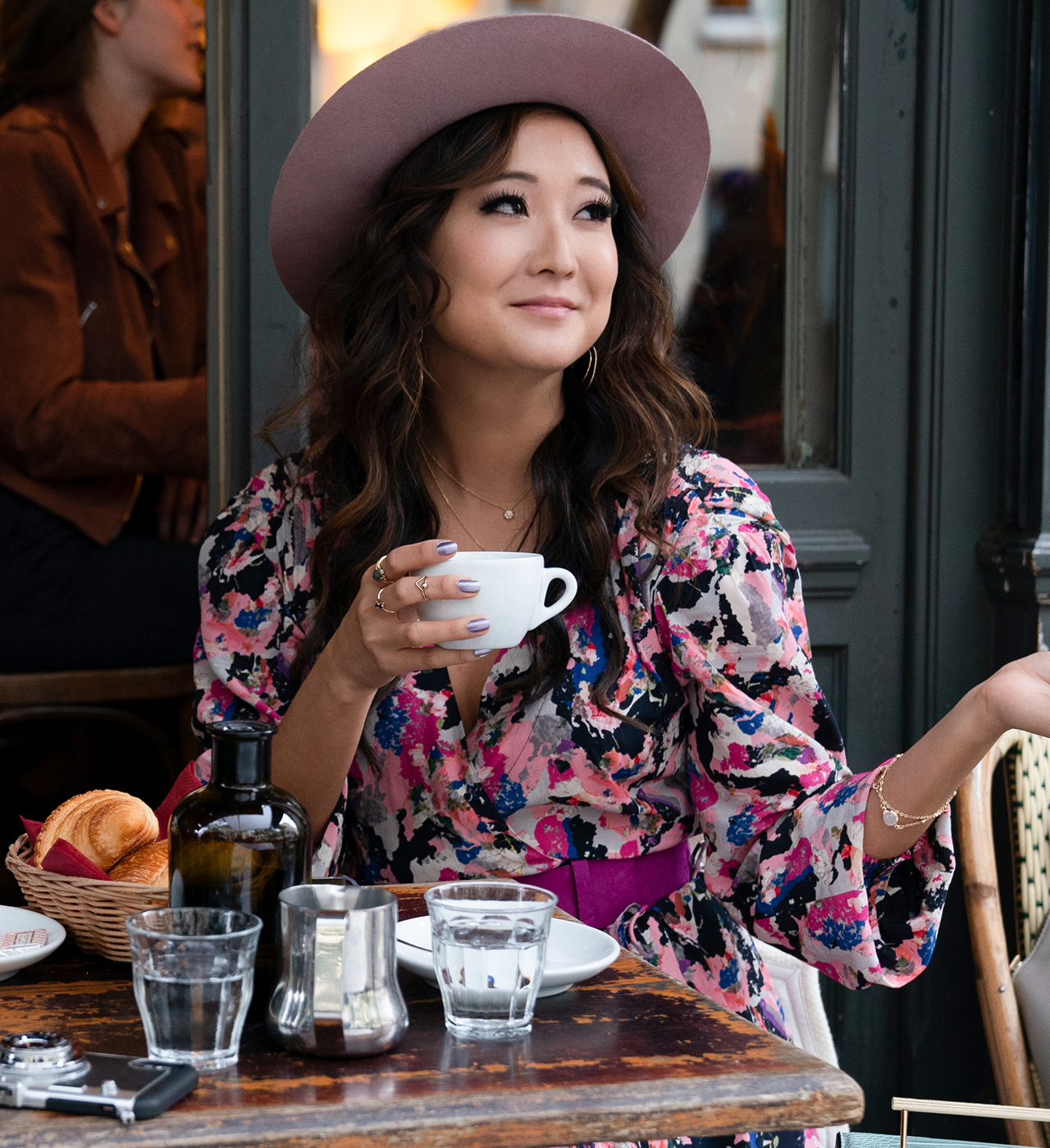 Mindy Chen (played by Ashley Park) wearing floral IRO dress in 'Emily in Paris'
