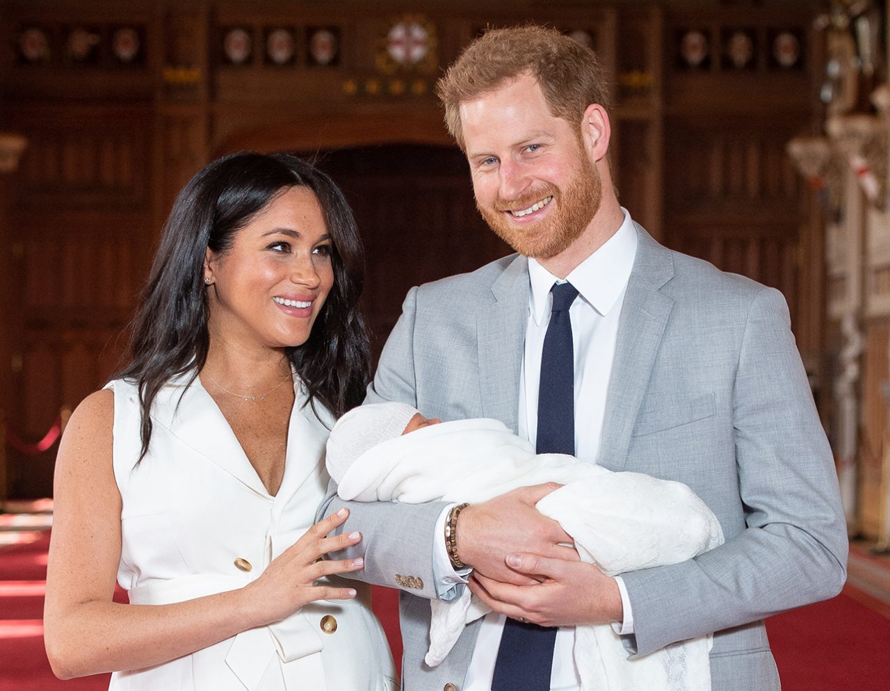 The Duke and Duchess Of Sussex Pose With Their Newborn Son