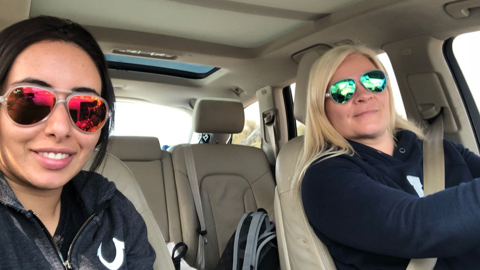 Princess Latifa with her best friend Tiina Jauhiainen in a selfie on the road to Oman documenting her escape in 2018.