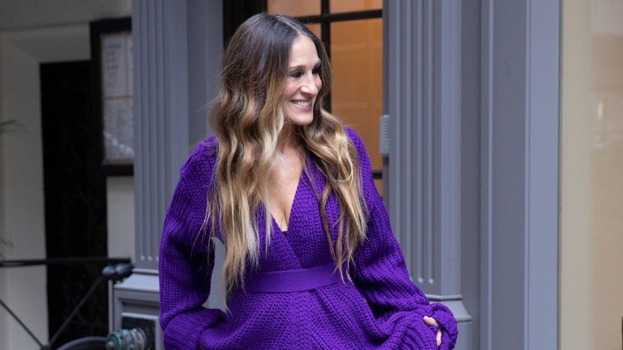 sarah-jessica-parker-s-purple-hanifa-sweater-dress-is-our-fall-obsession