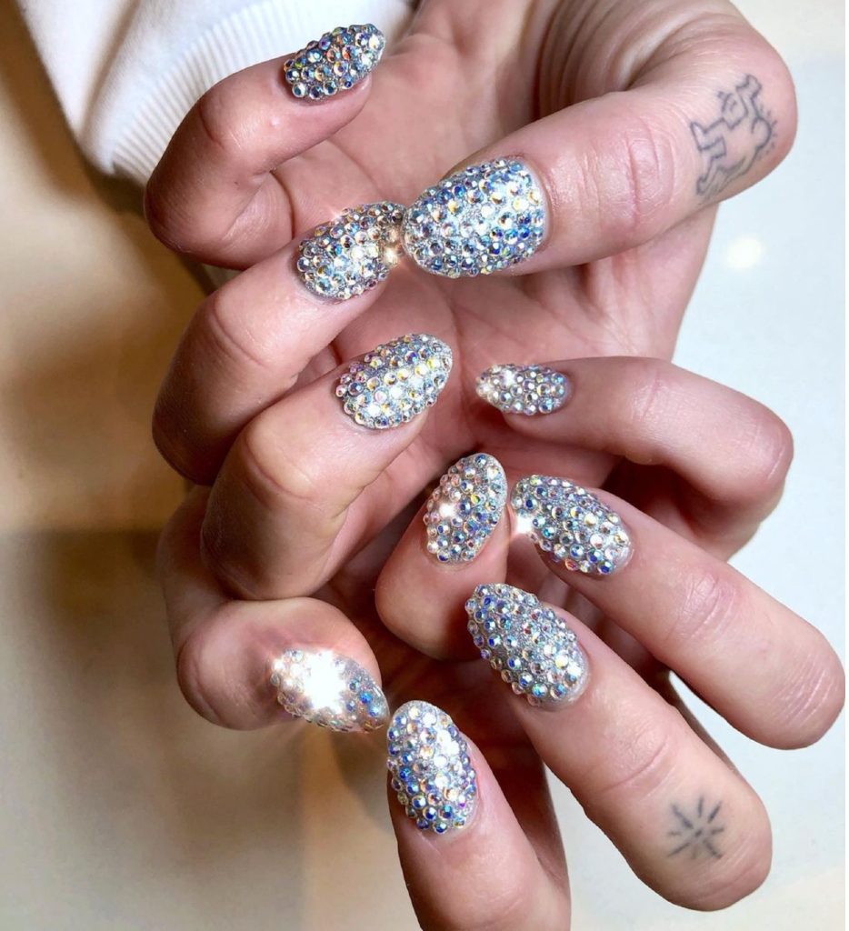 Dua Lipa Crystal Nails