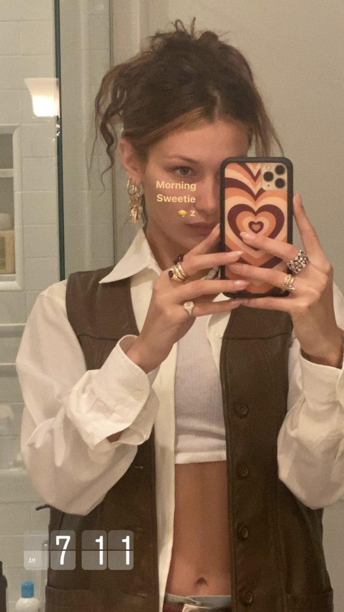 Bella Hadid Brown Leather Vest