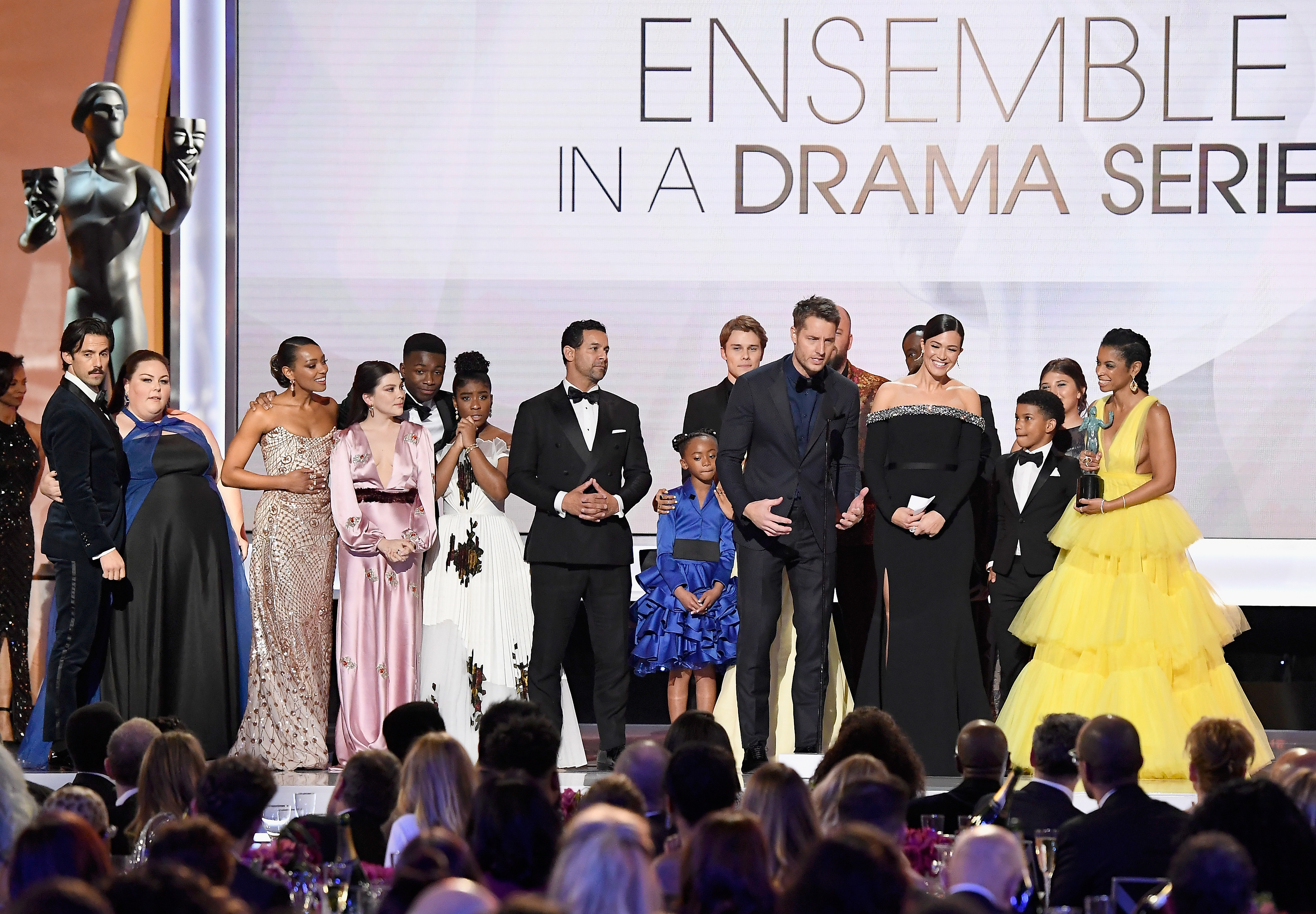 Cast members of 'This Is Us' accept the Outstanding Performance by an Ensemble in a Drama Series onstage during the 25th Annual Screen Actors Guild Awards at The Shrine Auditorium on January 27, 2019 in Los Angeles, California. 