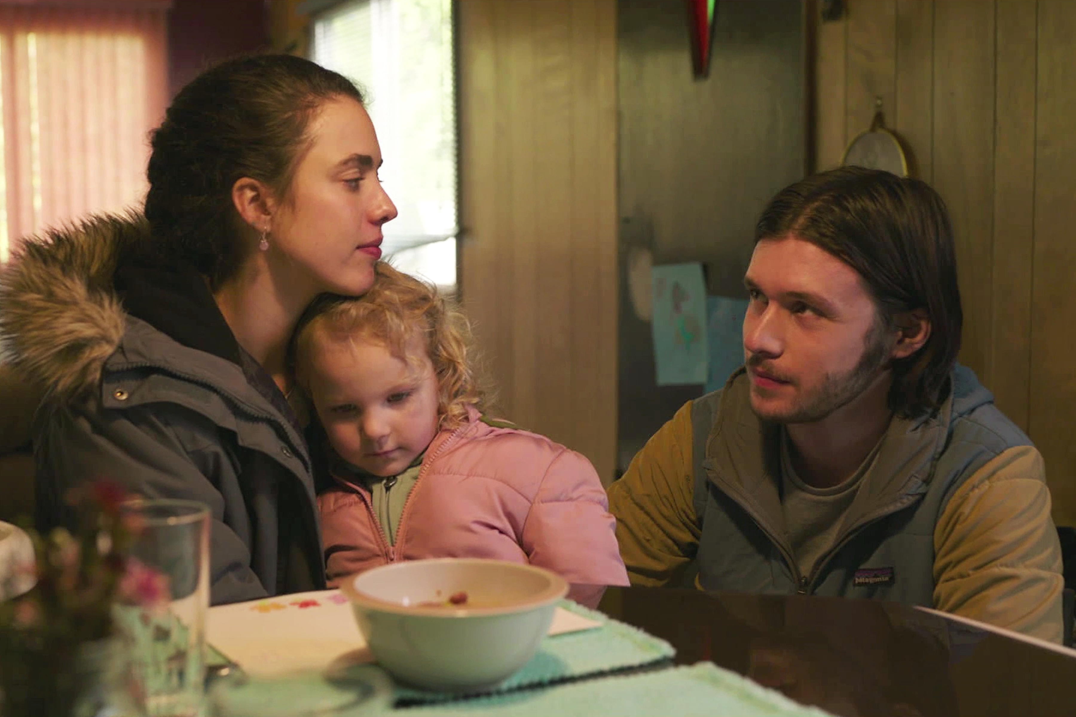 Nick Robinson (right) with Margaret Qualley and Rylea Nevaeh Whittet in <i>Maid</i>