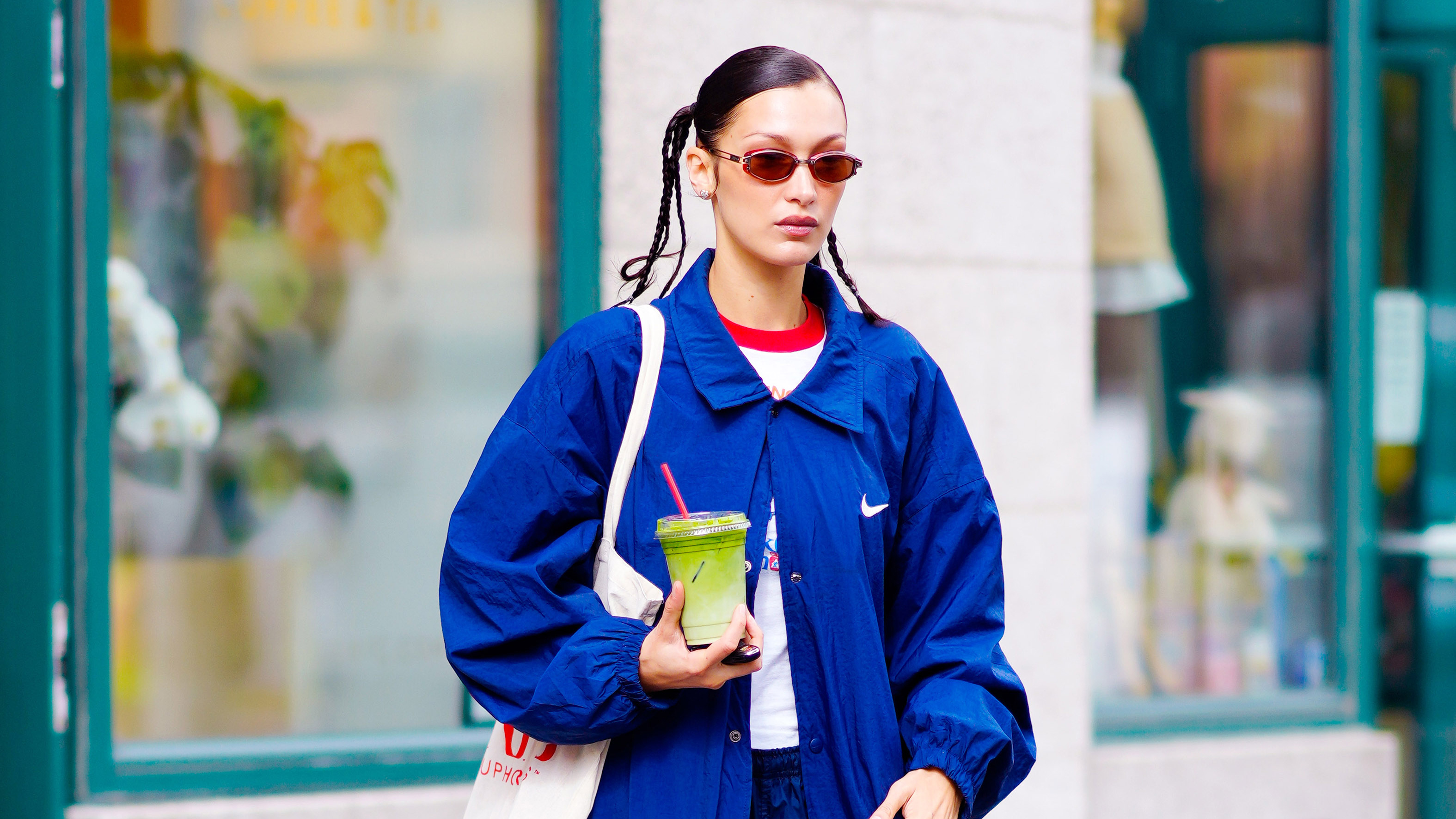 Bella Hadid Does Oversized Streetwear in Nike Jacket and Track