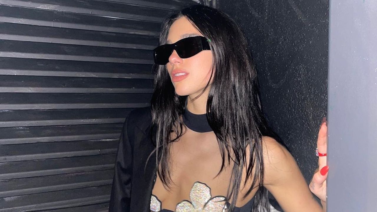 Dua Lipa's Semi-Sheer Black Mini Dress Features Bedazzled Flowers Across The Chest Dua Lipa's Semi-Sheer Black Mini Dress Features Bedazzled Flowers Across The Chest