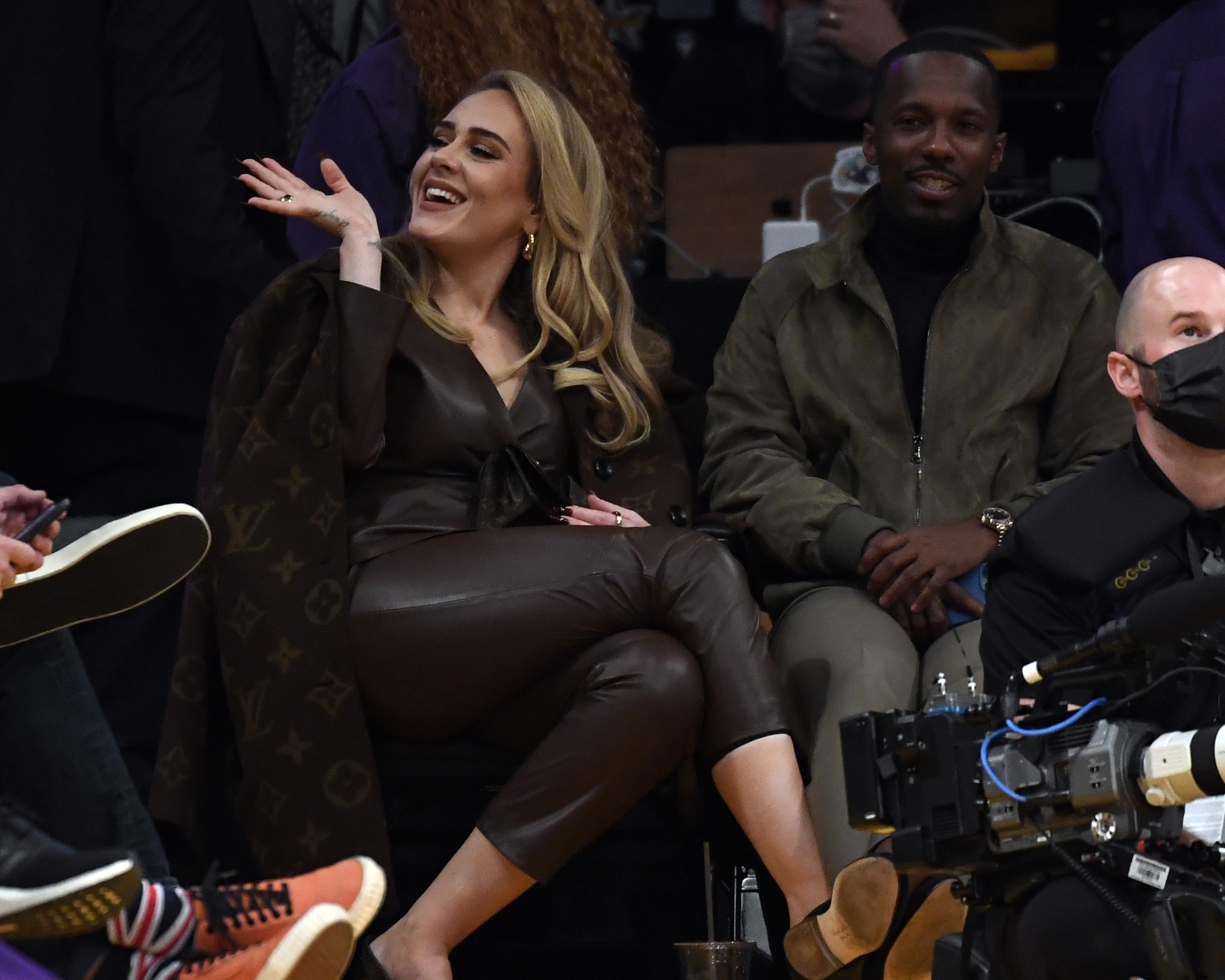 Adele Wears a Louis Vuitton Coat to the NBA Season Opener