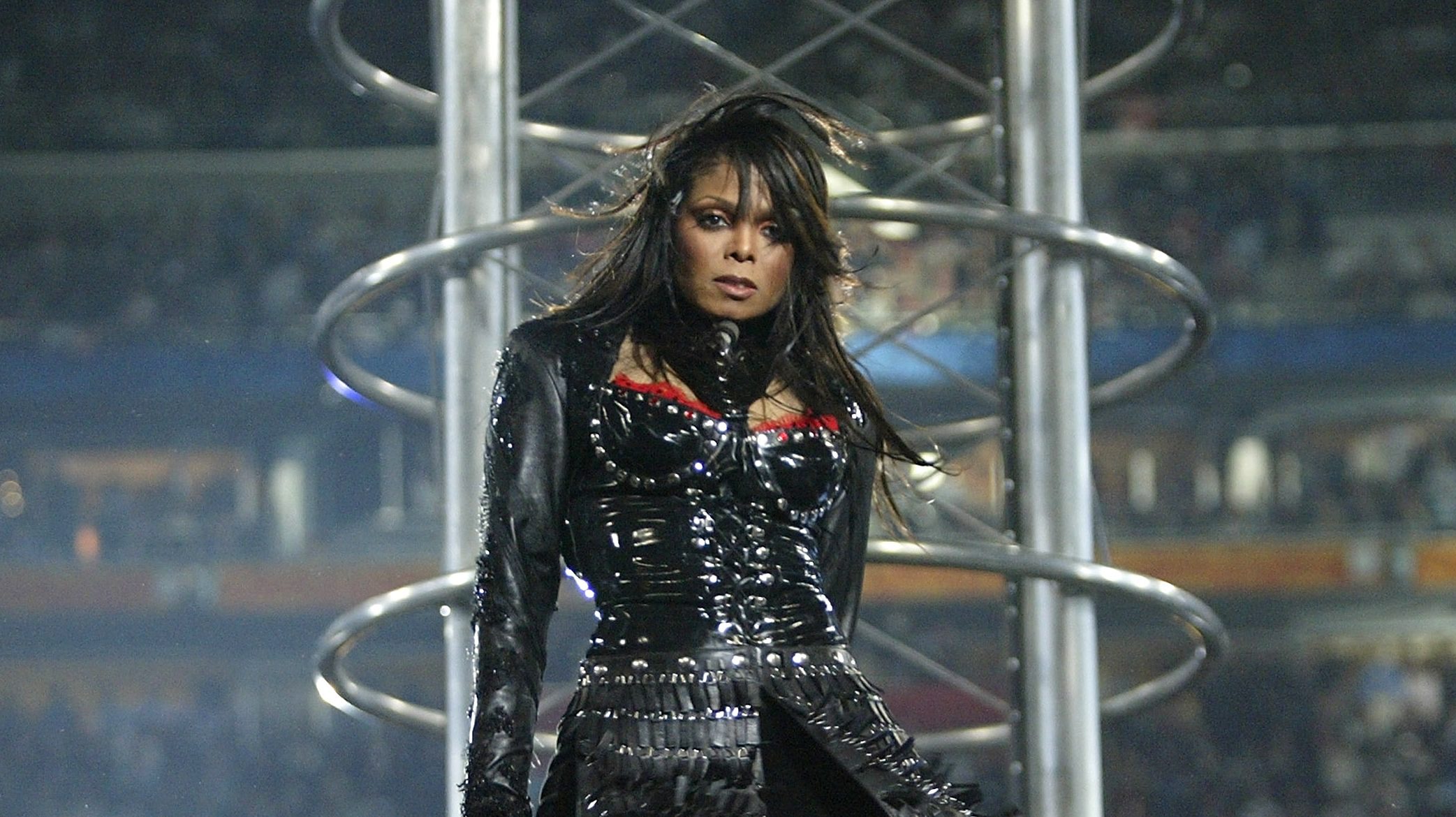 Janet Jackson performing at the 2004 Super Bowl halftime show