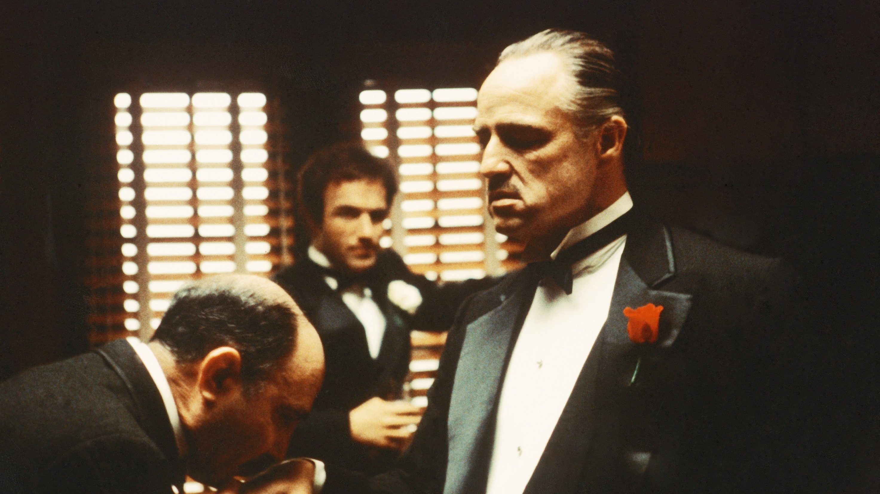 Salvatore Corsitto, James Caan and Marlon Brando in The Godfather