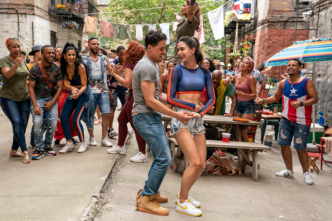 Anthony Ramos and Melissa Barrera (center) in <i>In the Heights</i>