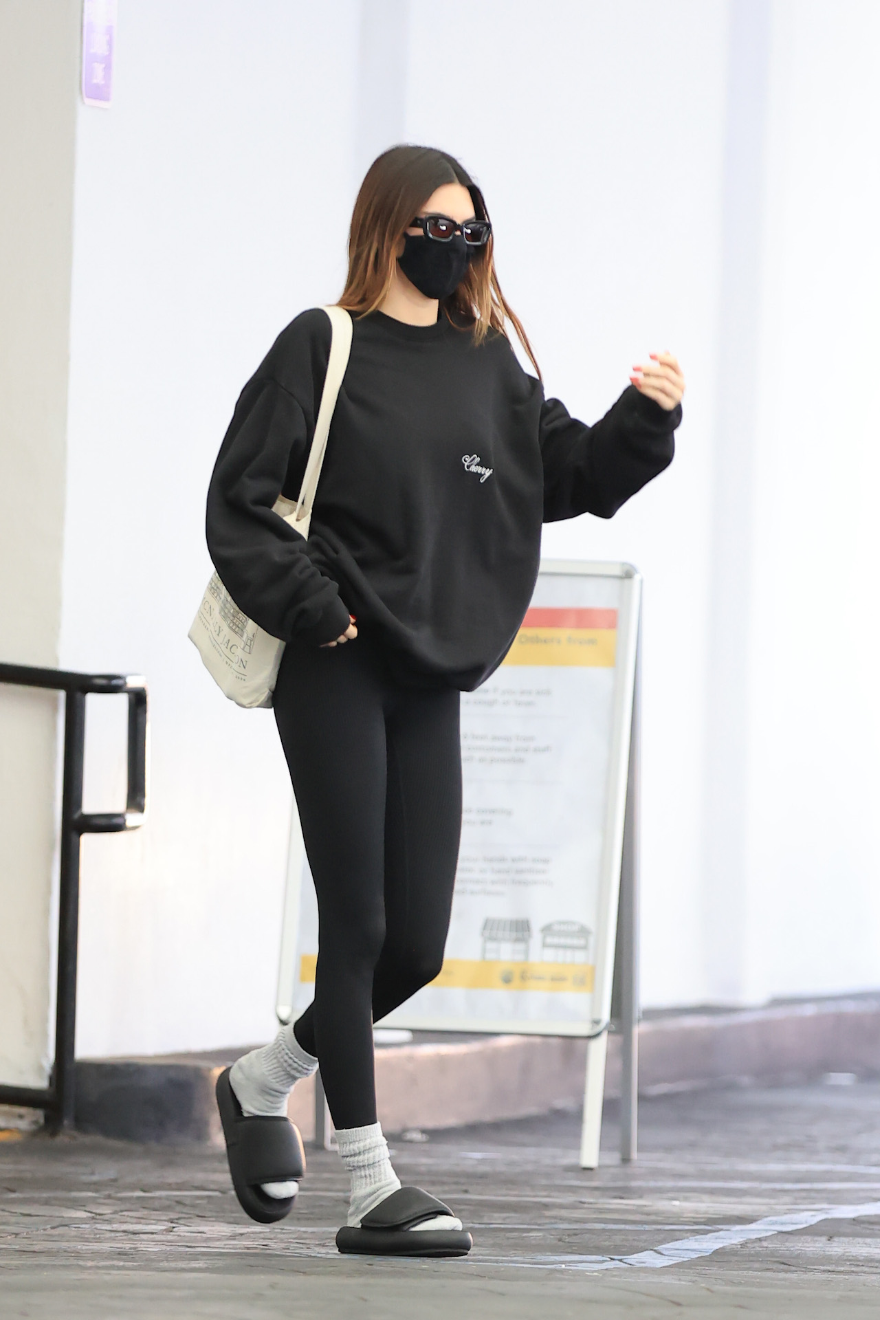 Kendall Jenner Wore Adidas Yeezy Slides in Los Angeles