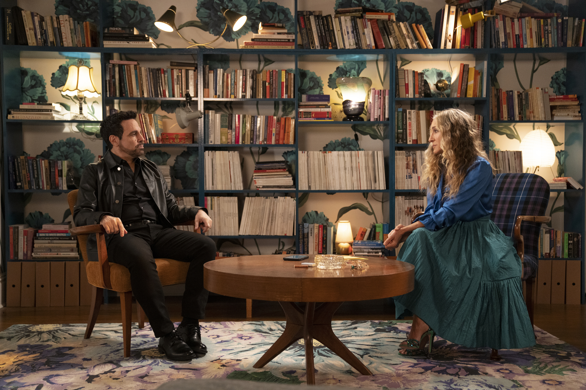 Mario Cantone and Sarah Jessica Parker in Carrie's apartment in HBO Max's <i>And Just Like That...</i>