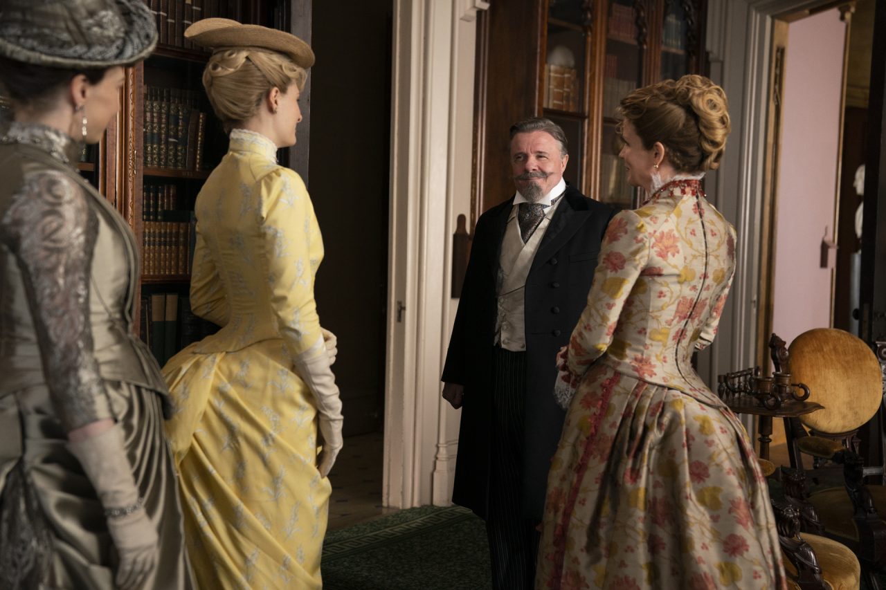 Nathan Lane with Louisa Jacobson and Kelli O'Hara in The Gilded Age