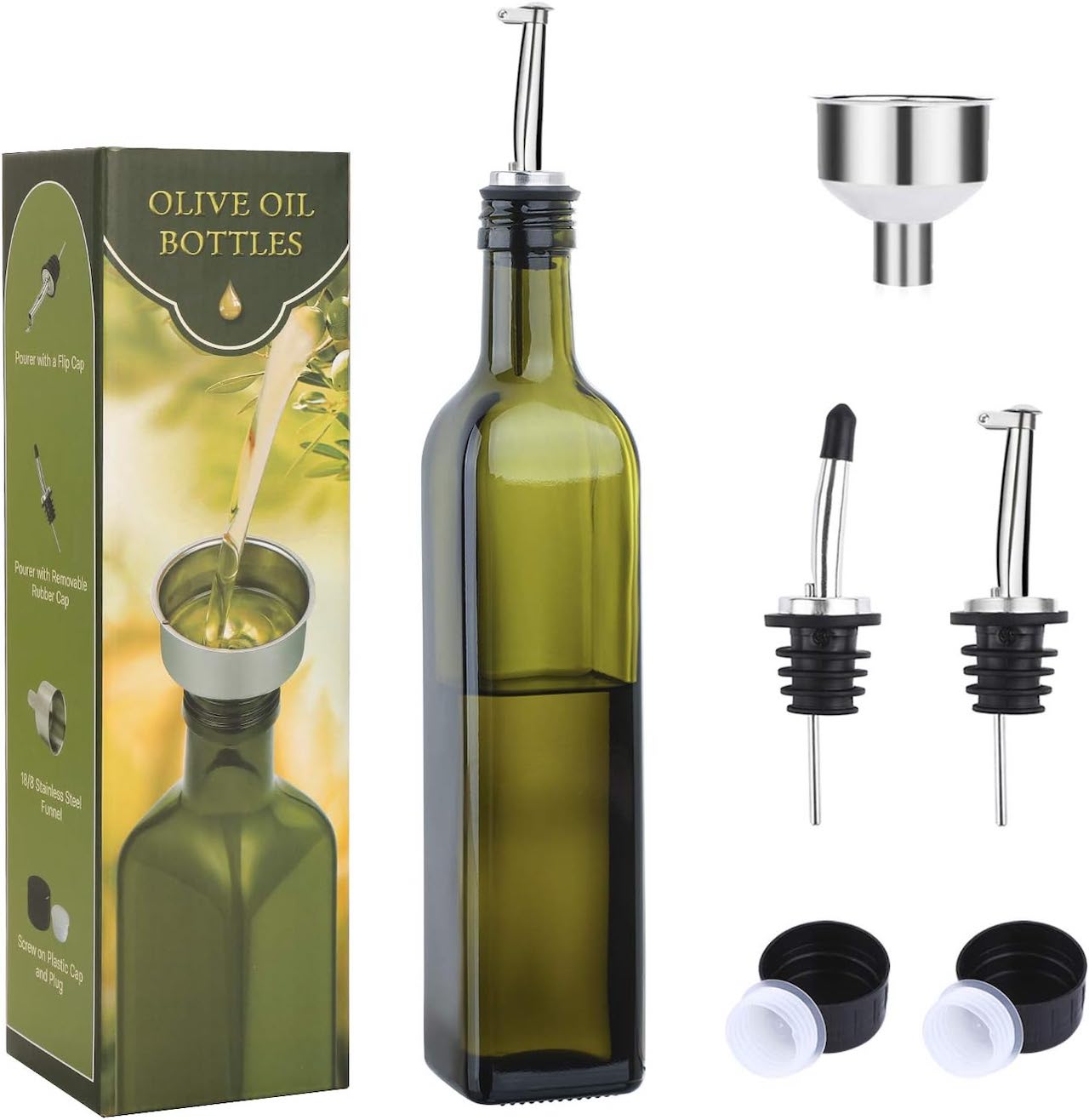 HUBERT® 8 oz Clear Glass Olive Oil Bottle With Stainless Steel Pourer
