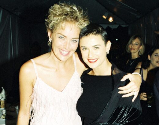 Demi Moore with Sharon Stone in 1996. Her hair, which she shaved for the film "G.I. Jane," is starting to grow back.